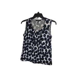 KASPER Separates Women's Black Spot Sleeveless Pleated Neck Stretchy Tank Size M